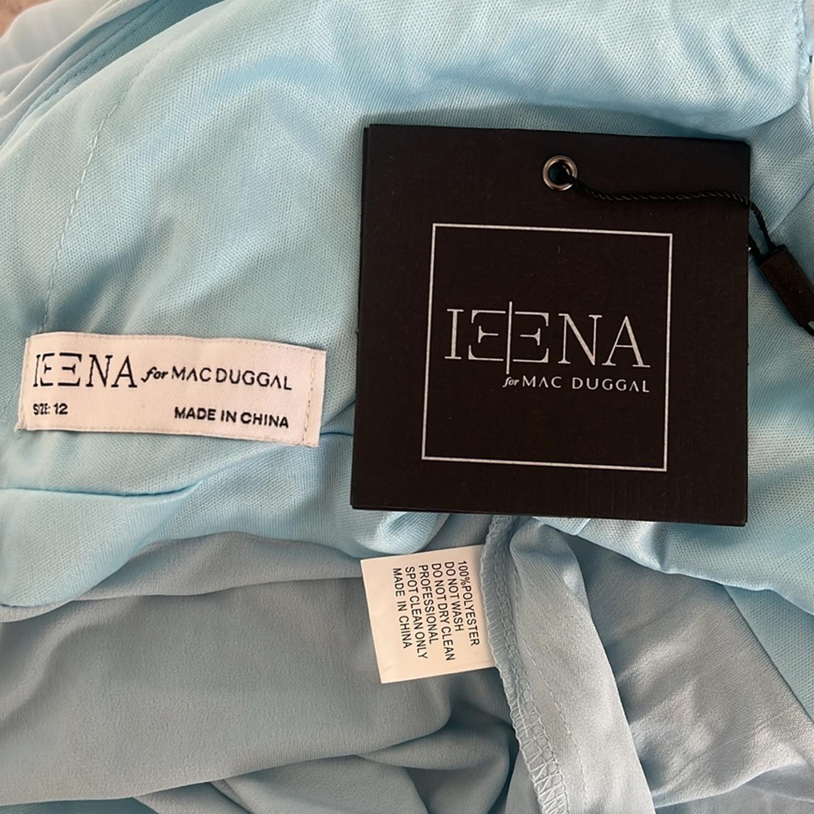 Mac Duggal IEENA Chiffon Plunge Neck Gown in Powder Blue, Size 12 New w/Tag $258