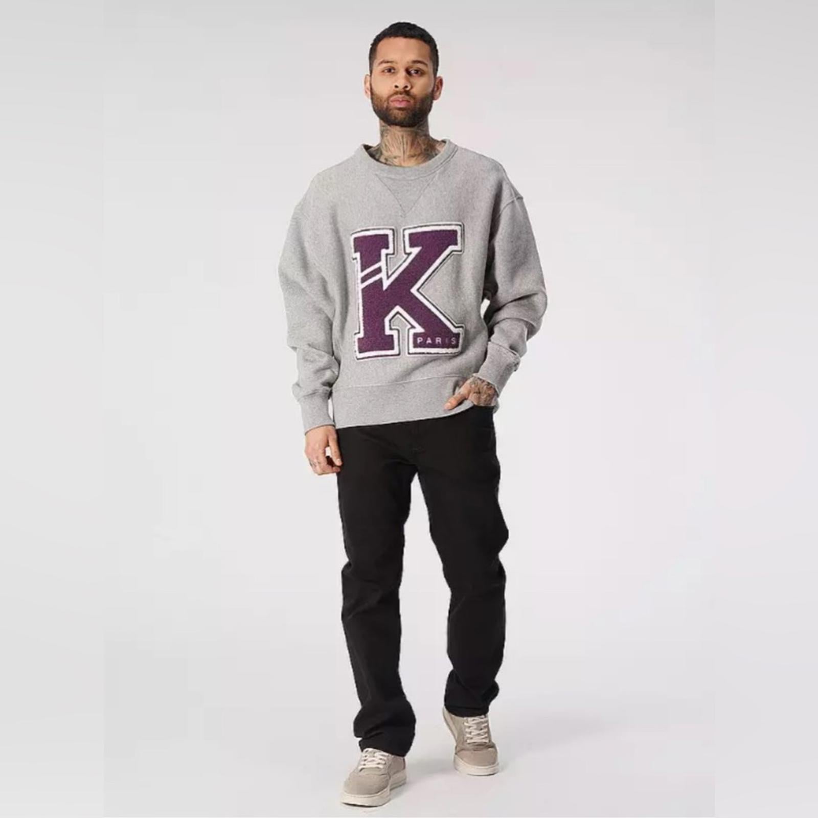 Kenzo Logo-Appliquéd Cotton-Jersey Sweatshirt in Pearl Gray, NWT, Size L
