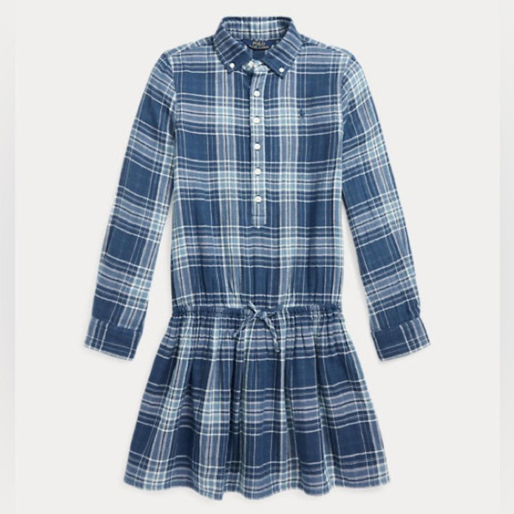Polo Ralph Lauren Plaid Double-Faced Cotton Shirtdress in Blue, NWT, Size 16
