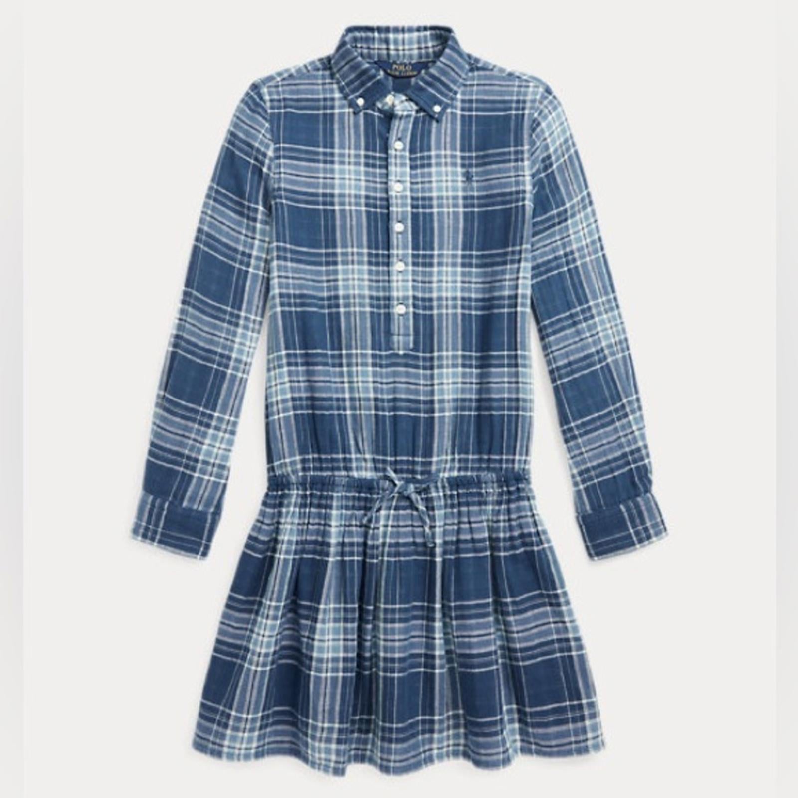 Polo Ralph Lauren Plaid Double-Faced Cotton Shirtdress in Blue, NWT, Size 16