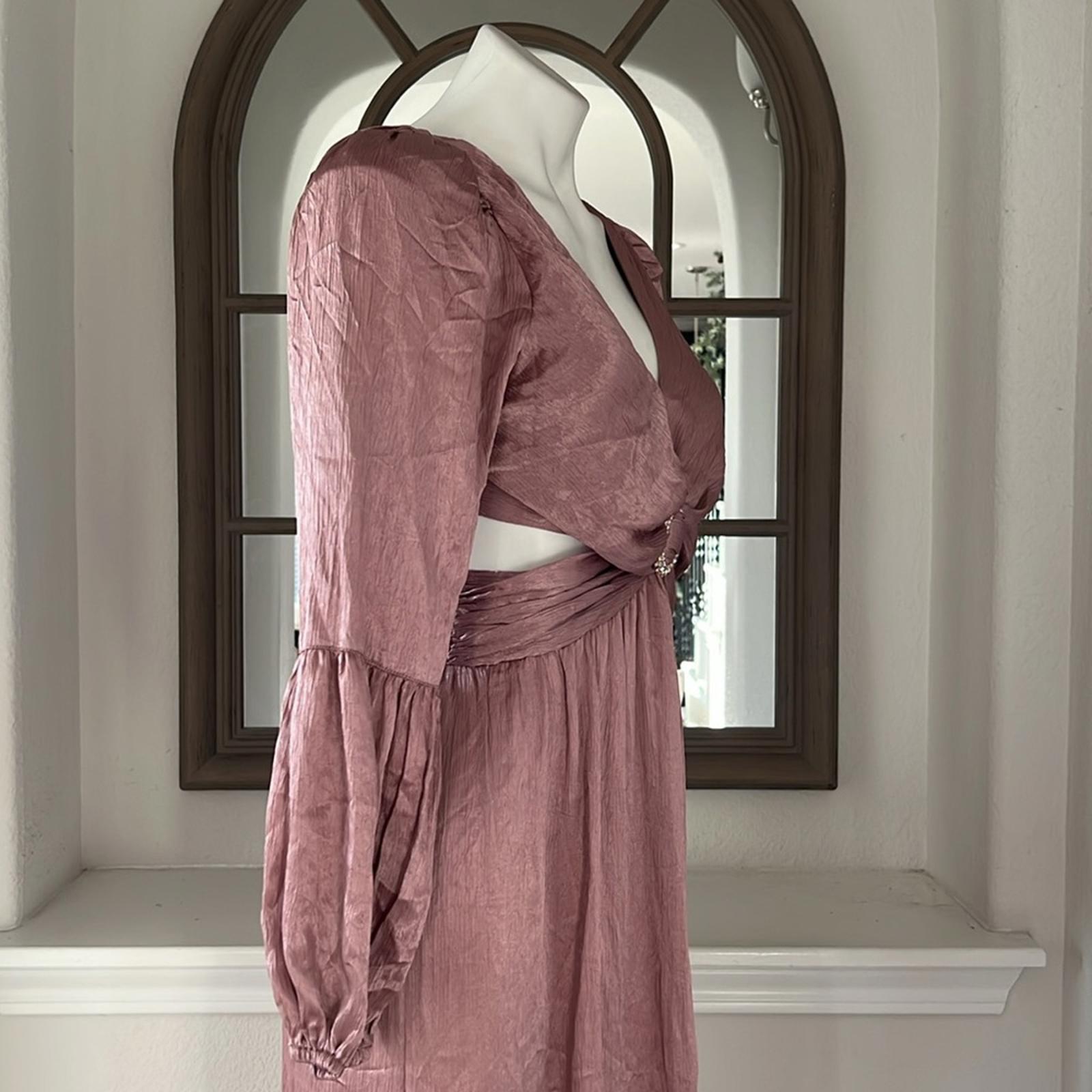 RAHI Luster "Leila" Midi Dress w/ Long Sleeve in Rose, Size S New w/Tag $186