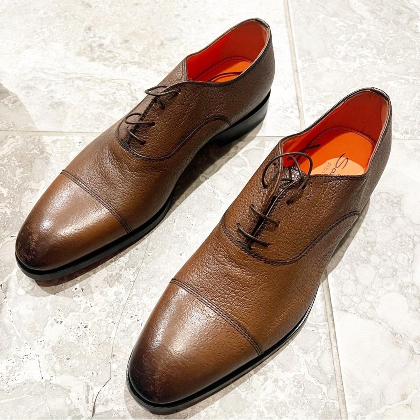 Santoni Men's Simon Cap Toe Oxfords in Cognac, Size UK10 US11 New +DustBag