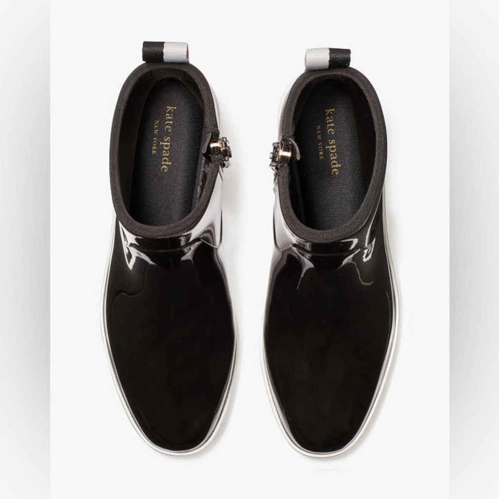 Kate Spade Puddle Rain Booties in Black/Parchment, Size 6 New in Box