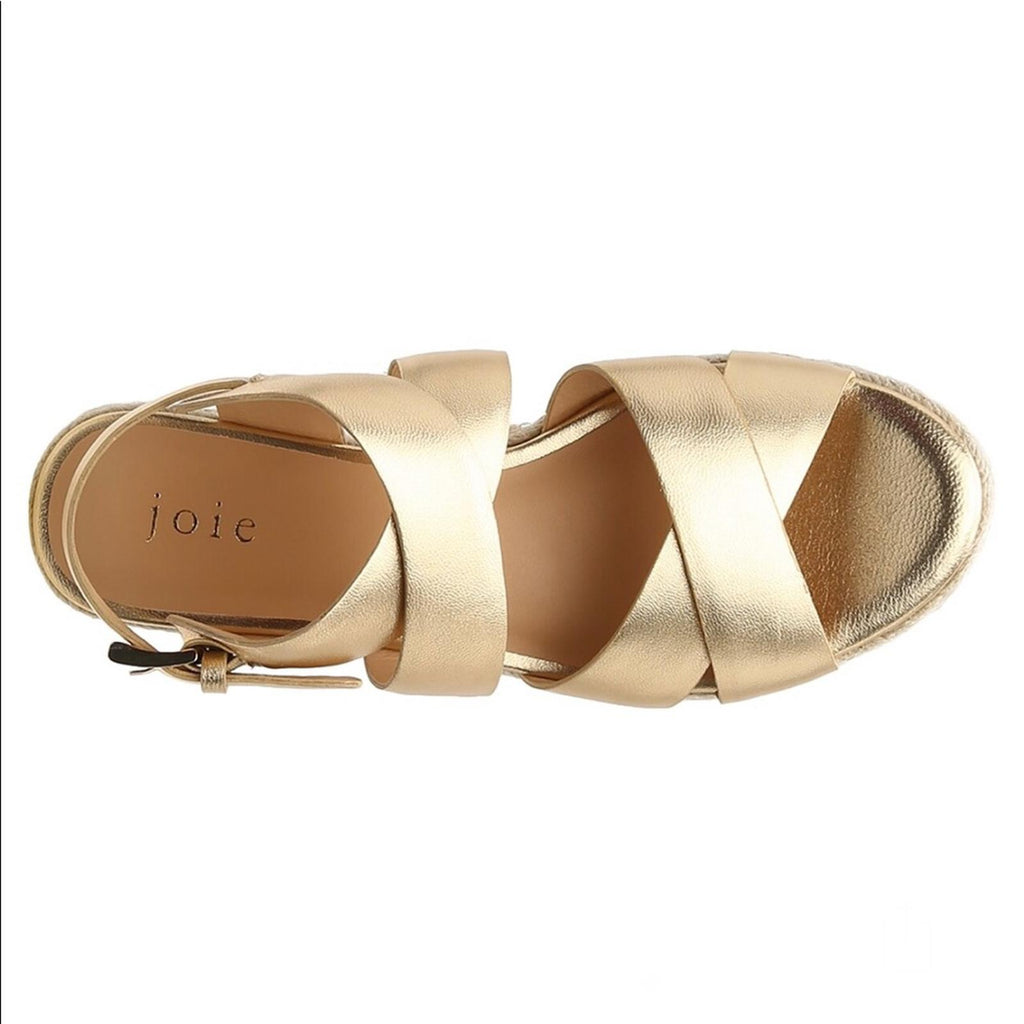 New JOIE Gaelyn Espadrilles Platform Sandals, Light Gold Size 41 New in Box $278