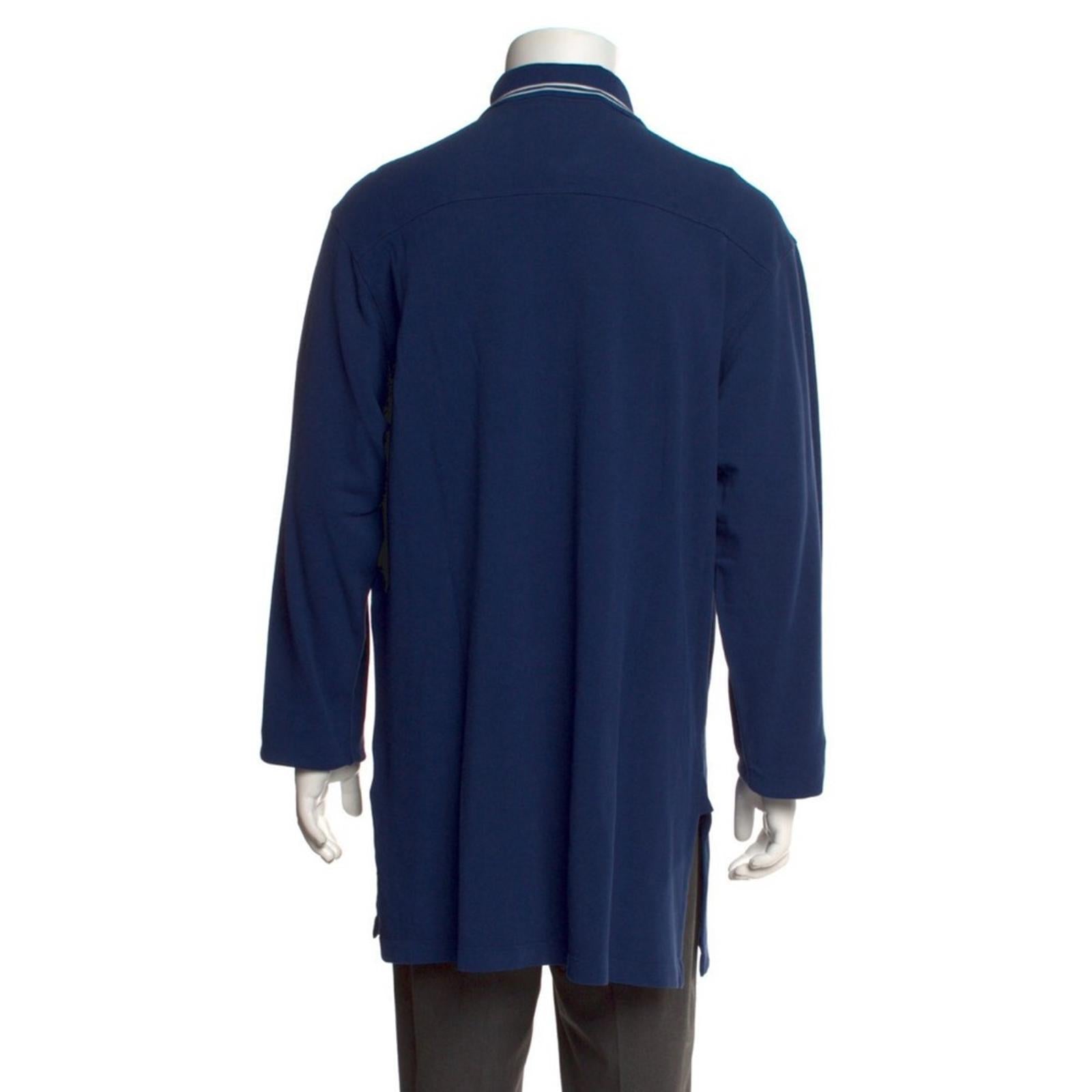 Gucci SS21 Long Sleeves Polo Heavy Cotton Jersey Shirt in Autumn Blue NWT $1,200