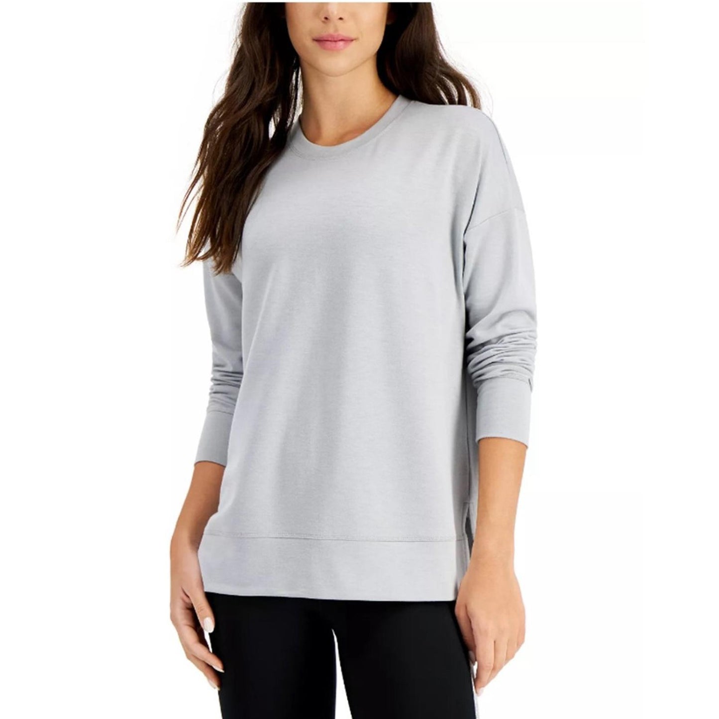 ID-Ideology Active Solid Crewneck Top in Grey, Size S New w/Tag $39.50