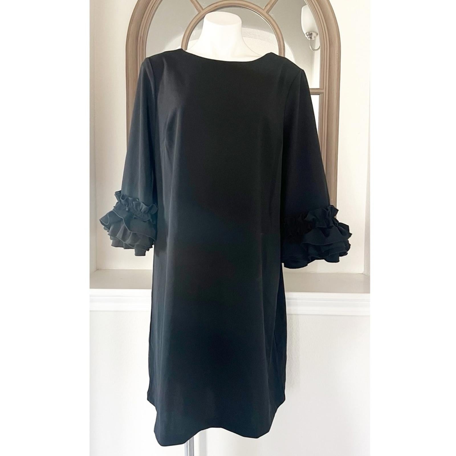 Marée Pour Toi BLACK Ruffle-Cuff Shift Dress, Plus Size 16 New w/Tag