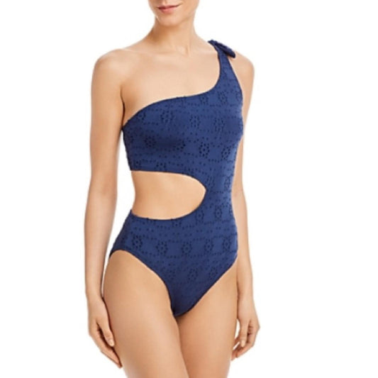 Bloomingdale’s Aqua One Shoulder Side Cutout One Piece Swimsuit, Size S NWT