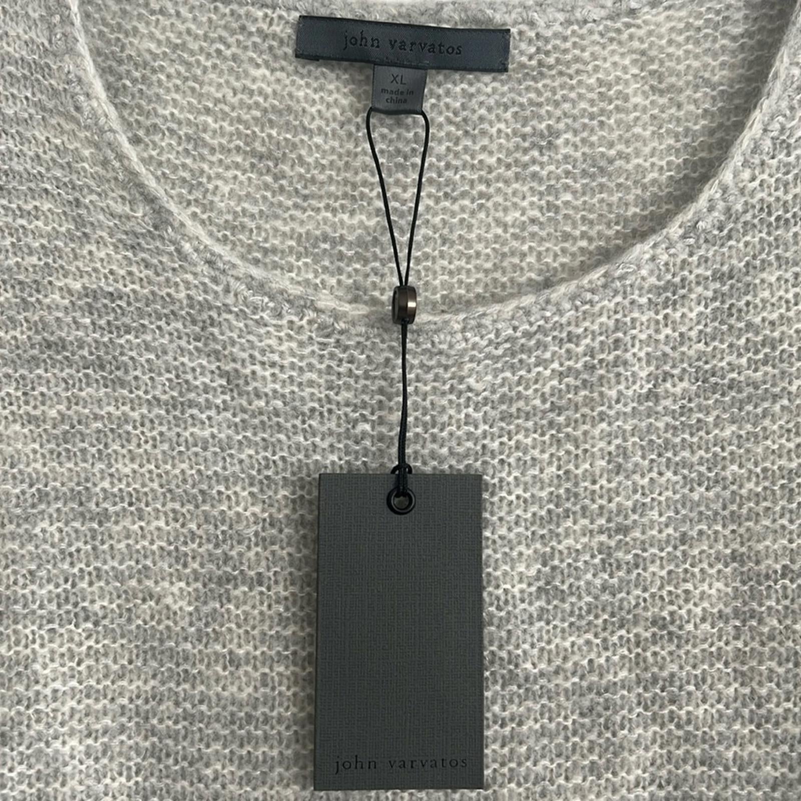 John Varvatos Tuck Cashmere & Silk Garter-Stitch Sweater Grey Size XL NWT $448