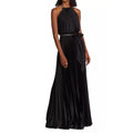ML Monique Lhuillier Satin Chain-Link Belt Pleated Gown, Black Size 8 NWT $695