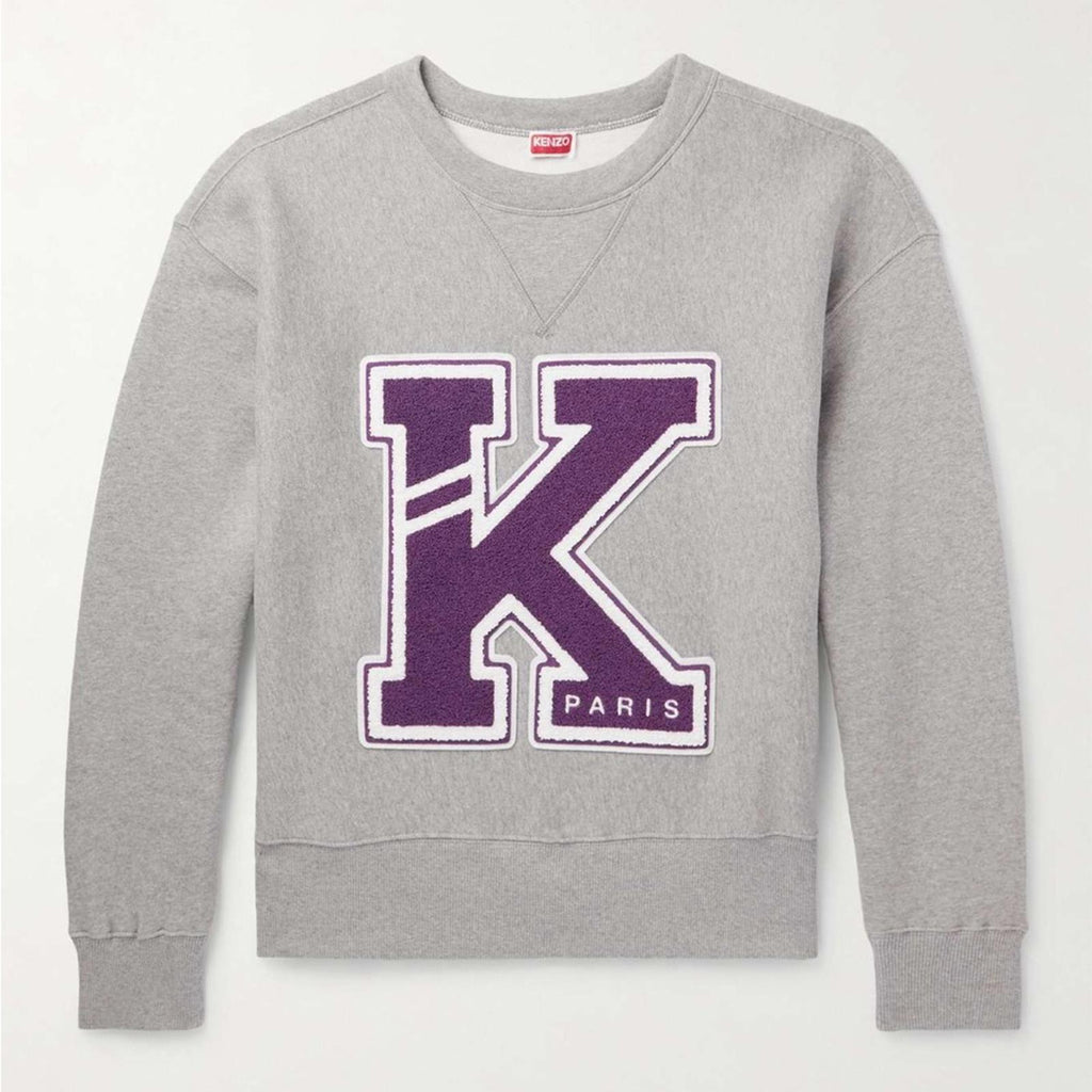 Kenzo Logo-Appliquéd Cotton-Jersey Sweatshirt in Pearl Gray, NWT, Size L