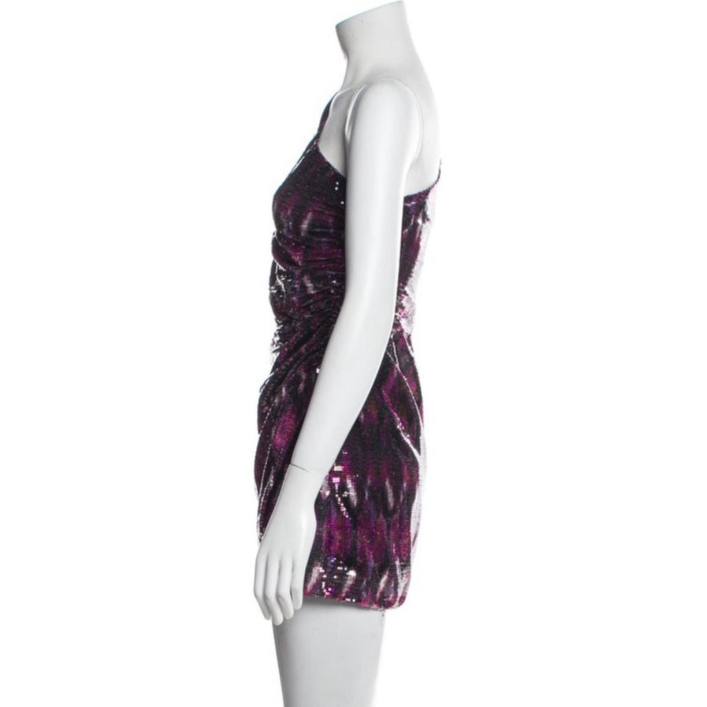 MISA Revolve Nova One-Shoulder Sequin Mini Dress, Purple Size S New w/o Tag $370