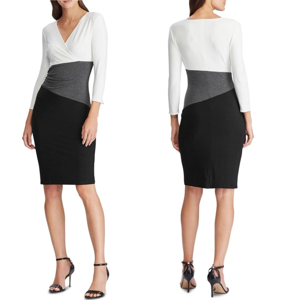 NEW Ralph Lauren Knee-Length Sheath Dress, Black/White/Grey Size 14 New w/Tag