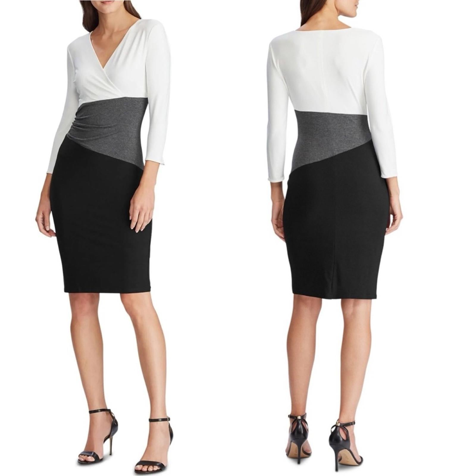 NEW Ralph Lauren Knee-Length Sheath Dress, Black/White/Grey Size 14 New w/Tag