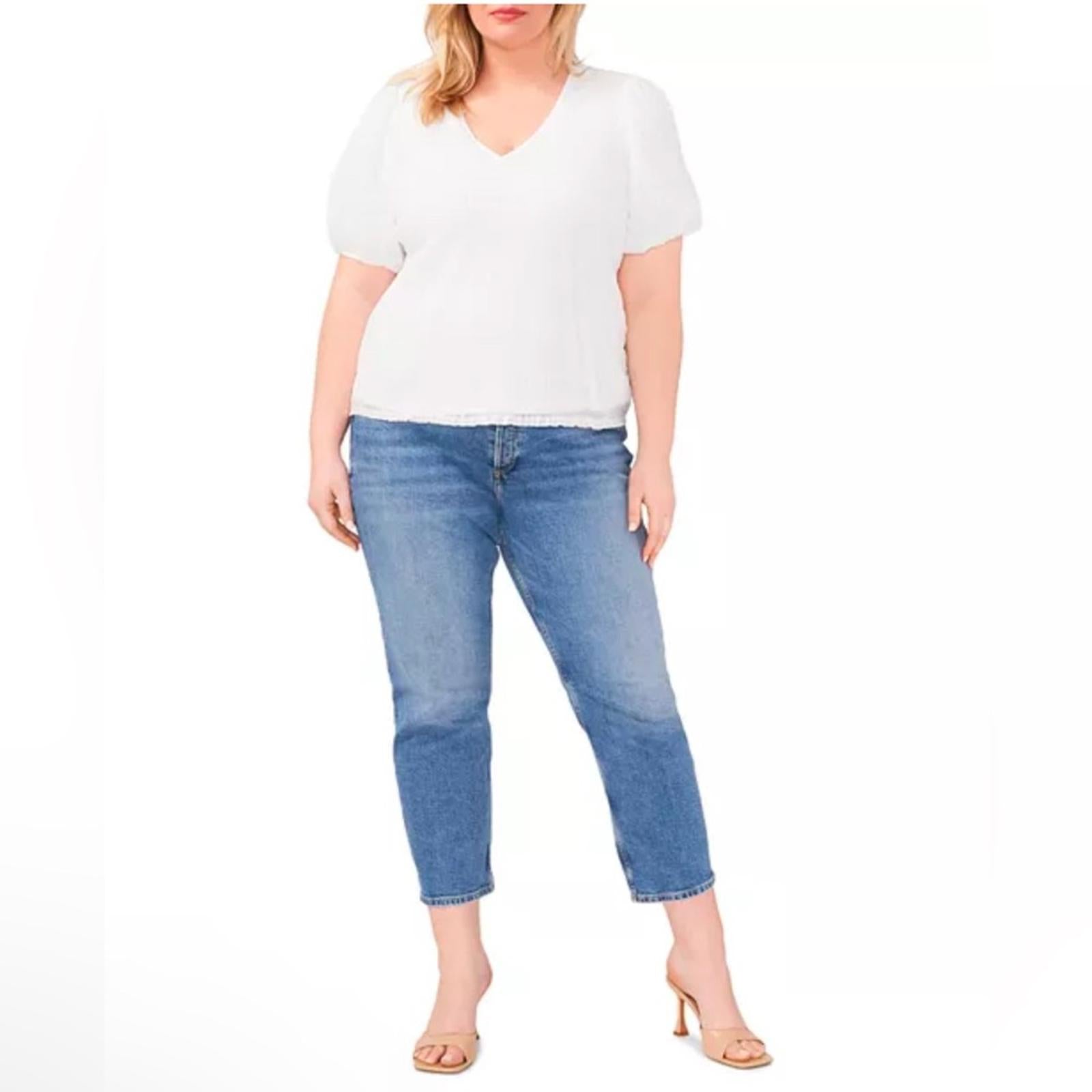 Vince Camuto Smocked Top, Blooming Brights in Ultra White Plus Size 1X NWT $99