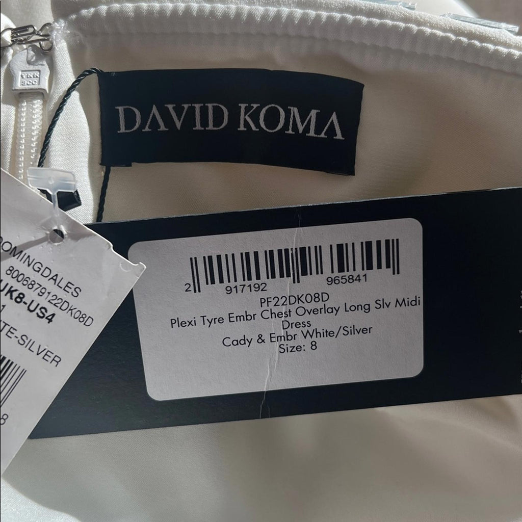 David Koma Plexi Mirror Tyre Track Off-the-Shoulder Midi Dress, Size 4 NWT $2650