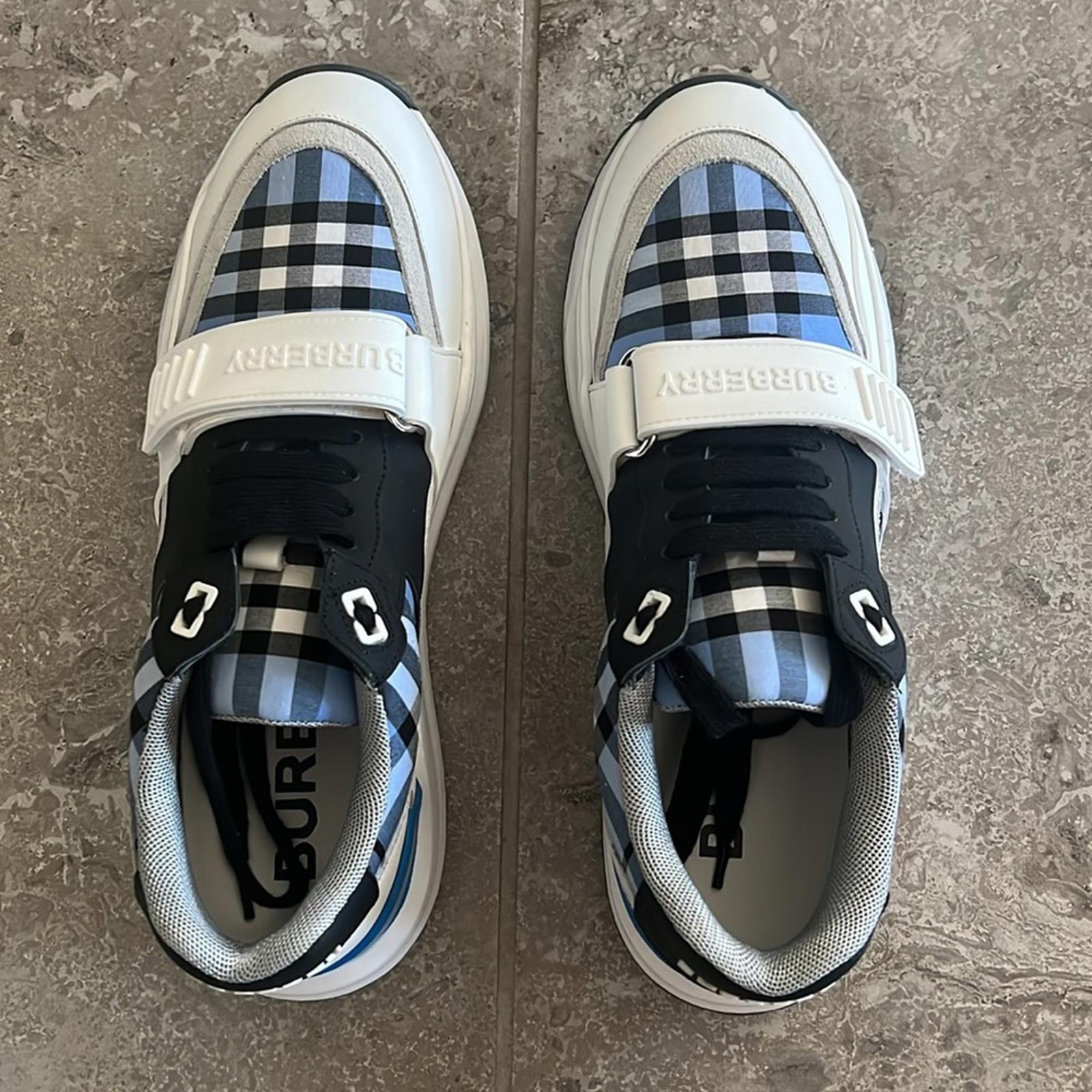 Burberry Blue Check Ramsey Low Top Sneakers, Size EU43 New in Box