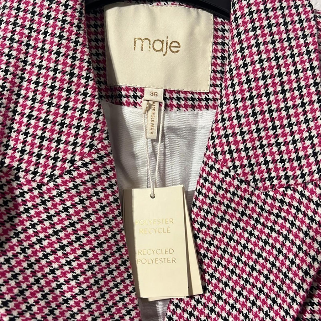 Maje Houndstooth Blazer in Fuchsia/Black, Size 36, New w/Tag