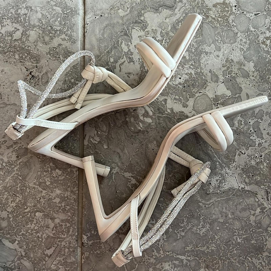 Jonathan Simkhai Revolve Cassie Crystal Strappy Sandal in Ivory, Size EU 41 $595