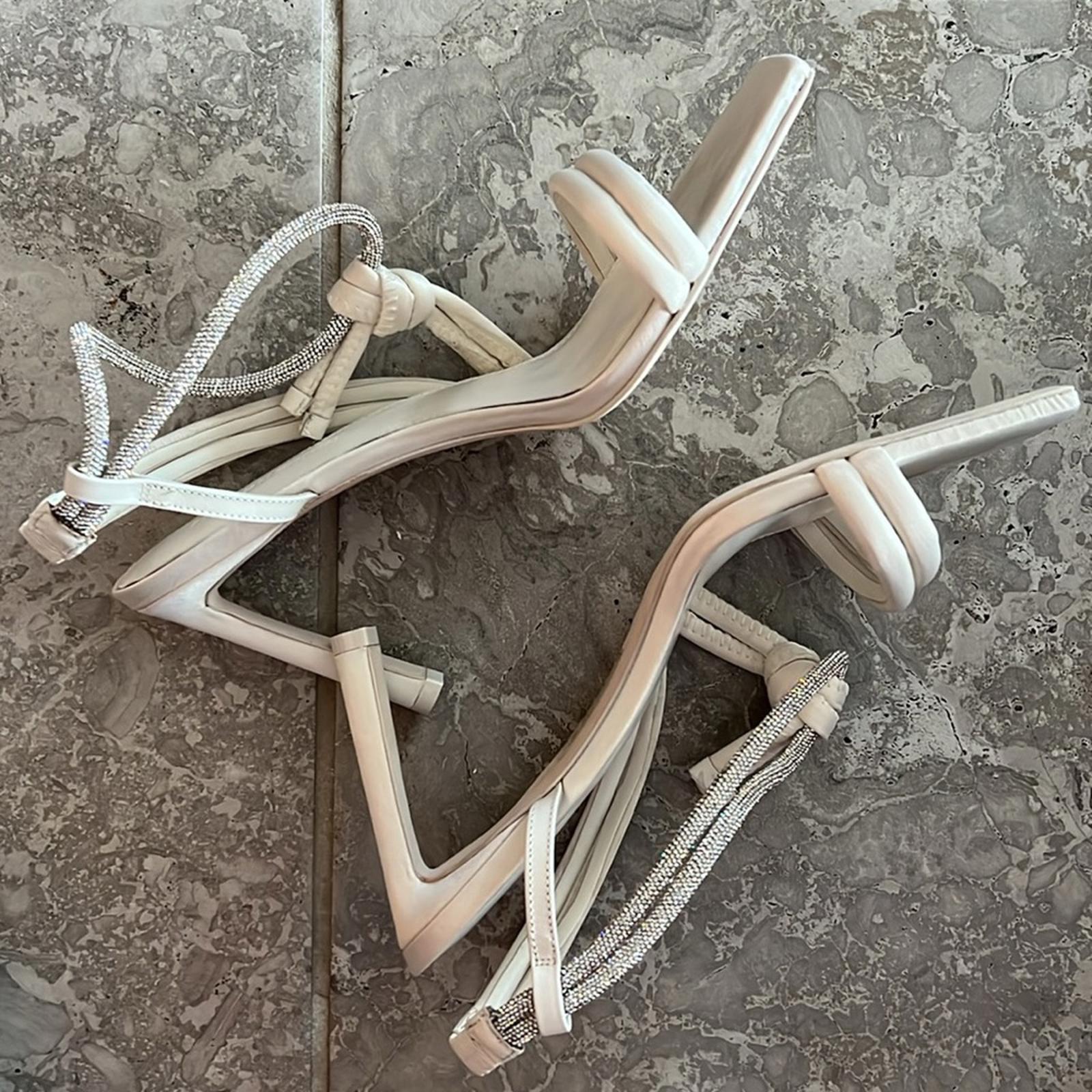 Jonathan Simkhai Revolve Cassie Crystal Strappy Sandal in Ivory, Size EU 41 $595