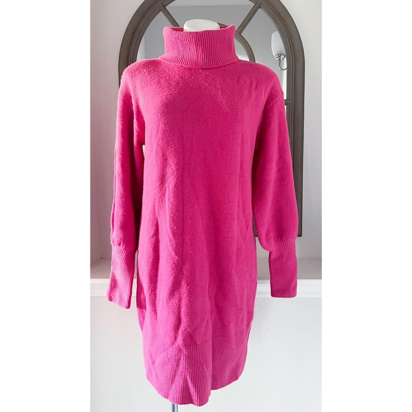 Gibson Latimer Puff-Sleeve Turtleneck Sweater Dress in Pink, Size M NEW w/o Tag