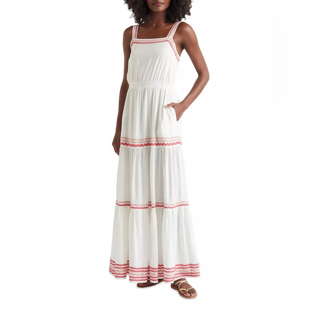 Splendid Riviera Rick Rack Maxi Dress, White Size L New w/Tag Retail $198