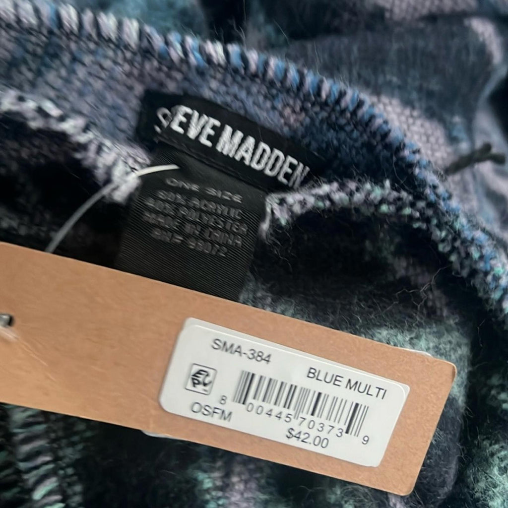 Steve Madden Vibrant Rose Jacquard Blanket Scarf with Fringe in Blue NWT