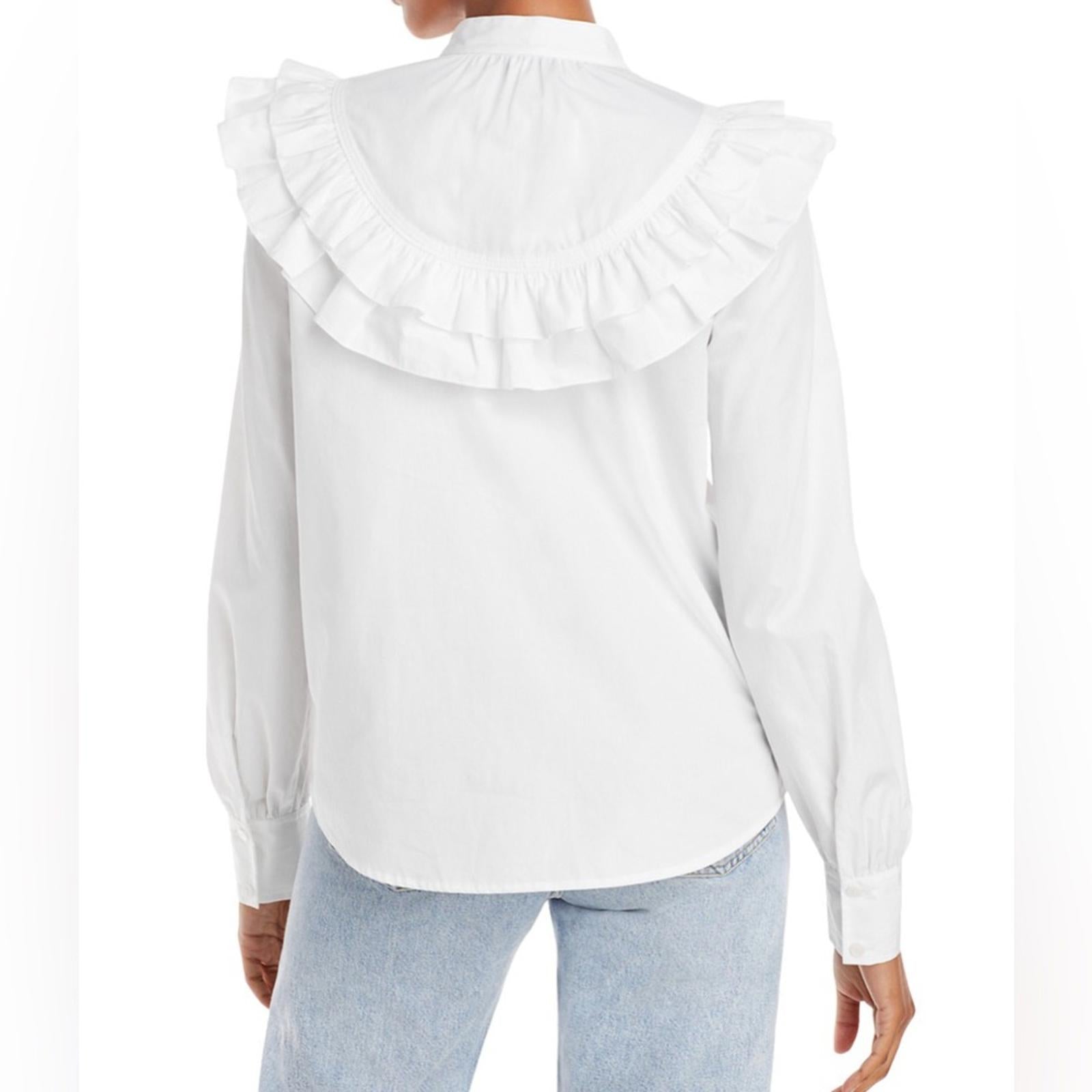 Derek Lam 10 Crosby Renee Ruffle Yoke Cotton Poplin Blouse Size 2 New w/Tag $325