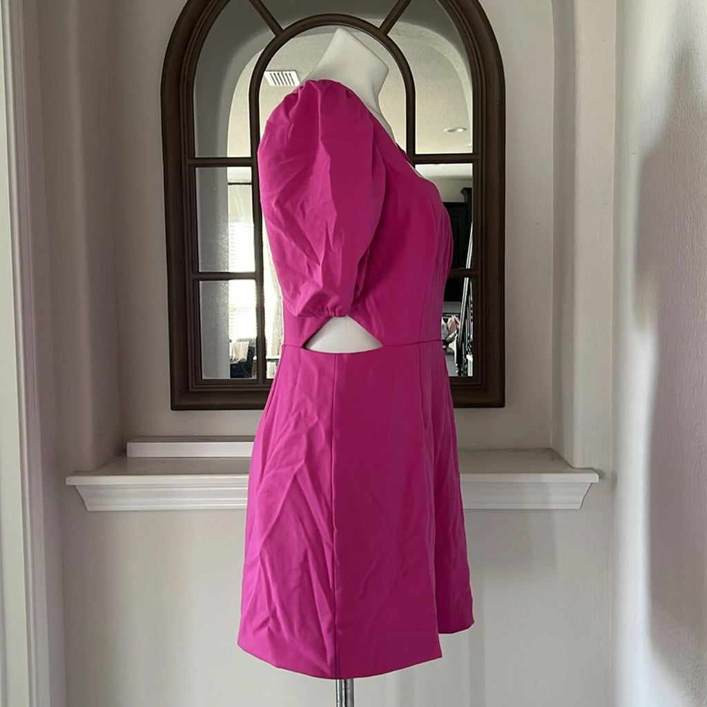 French Connection Puff Sleeve Cutout Dress, Wild Rosa Size 10 New w/Tag $118