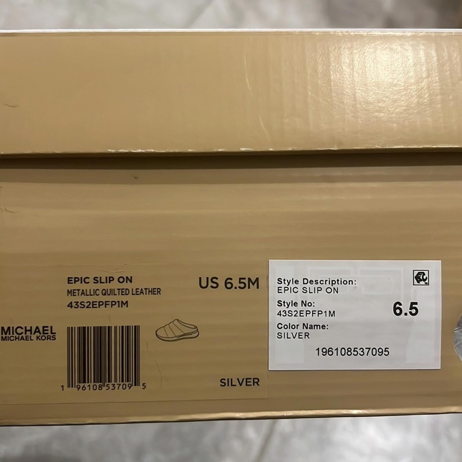 Michael Kors Epic Slip-On Sneakers/ Clogs, Quilted Silver Size 6.5 New in Box