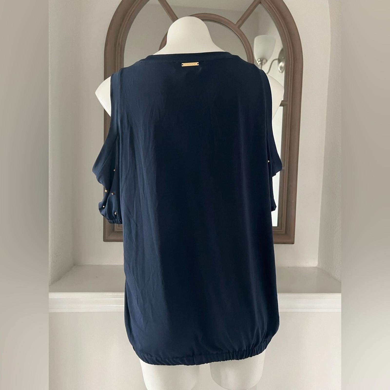 NEW Michael Michael Kors Studded Cold-Shoulder Top, Midnight Blue Size S, $110