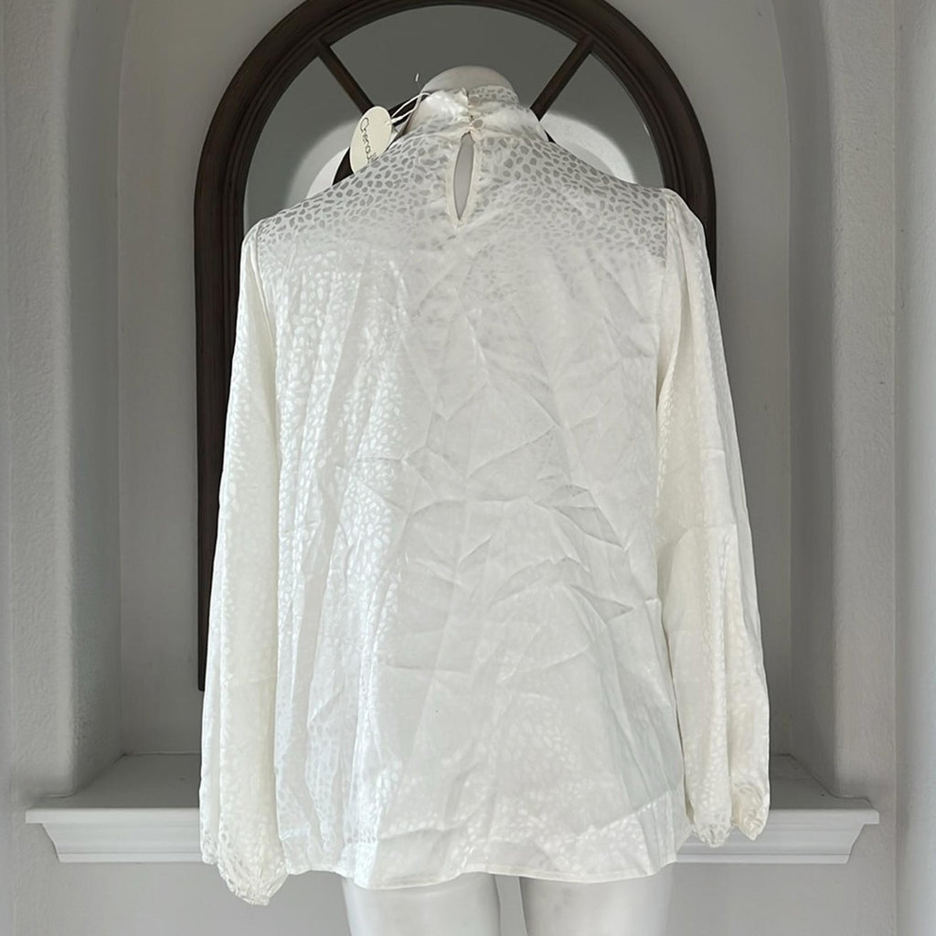 Status by Chenault Jacquard Twist Neck Blouse in Off White, Size L New w/Tag