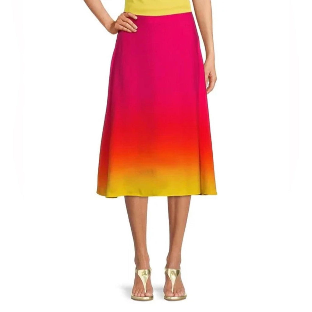 Lauren Ralph Lauren Pink Ombré Linen Blend Midi Skirt, NWT, Size 14