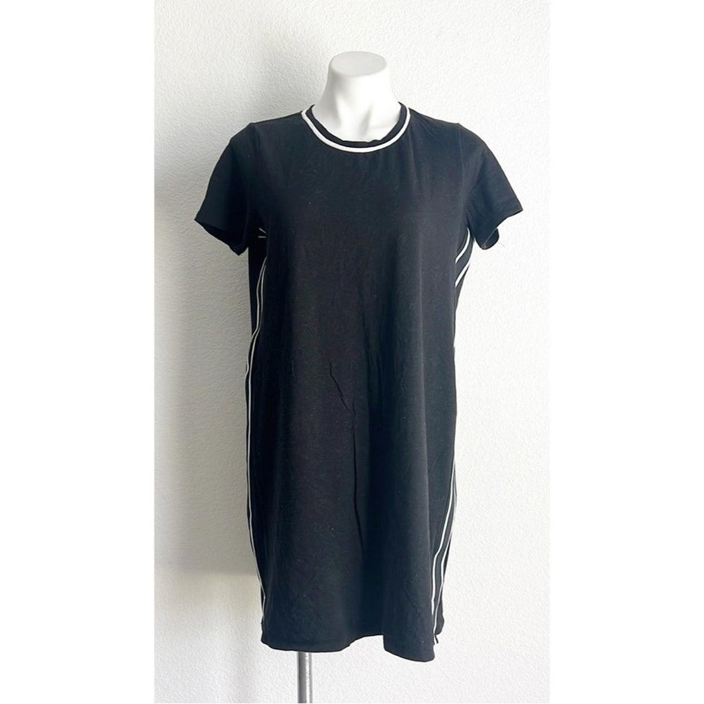 Michael Kors Black Short Sleeve T-Shirt Dress w Tuxedo Stripe, EXCELLENT, Size L