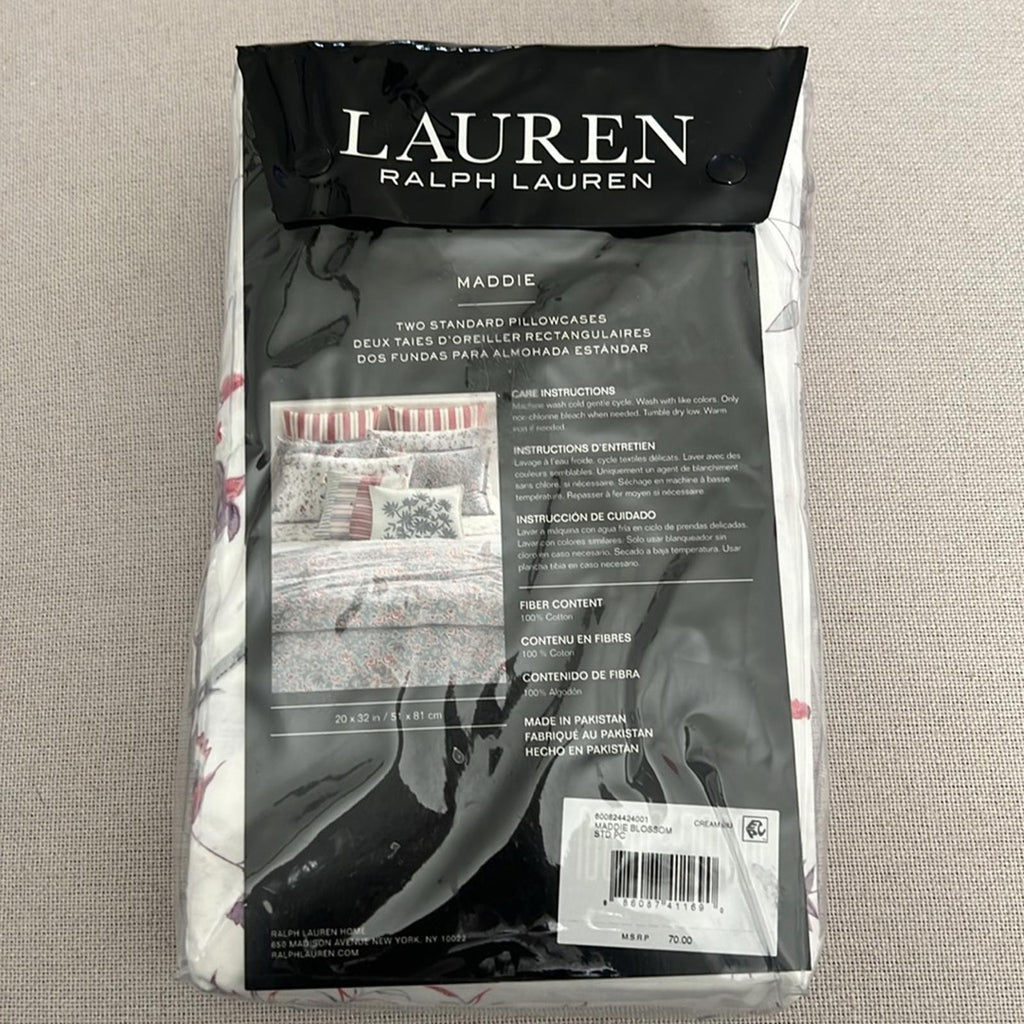 X2 Lauren Ralph Lauren Maddie Blossom Cotton Percale Pillowcases, Standard NWT