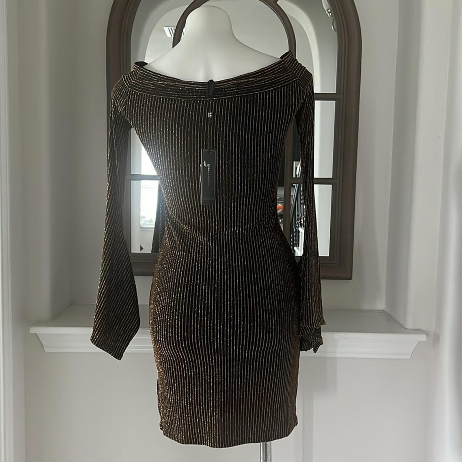 BCBGMaxazria Ellena Metallic Striped Off-the-Shoulder Dress, Size XS New w/Tag