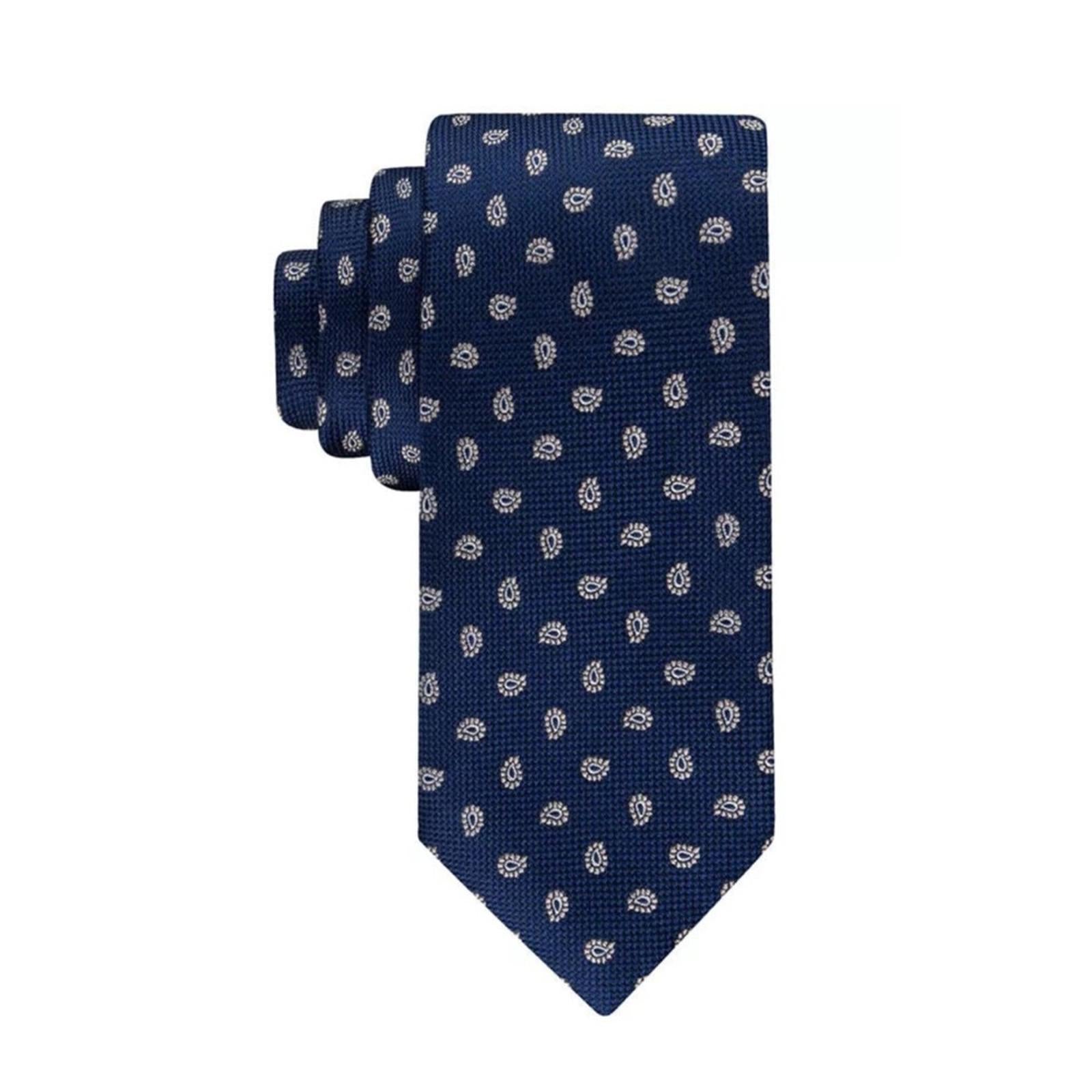 Tommy Hilfiger Classic Paisley Pine Tie in Navy/Taupe, One Size, NWT