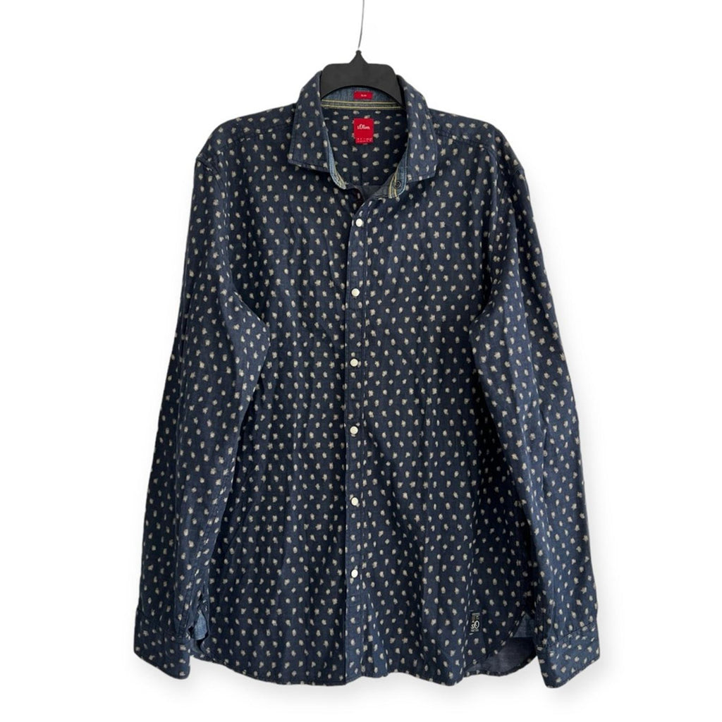 s.Oliver Slim Fit Shirt with All-Over Print, Denim Shirt, Size XL EXCELLENT!