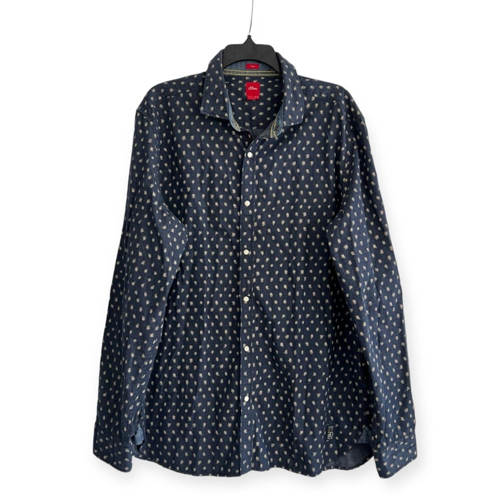 s.Oliver Slim Fit Shirt with All-Over Print, Denim Shirt, Size XL EXCELLENT!