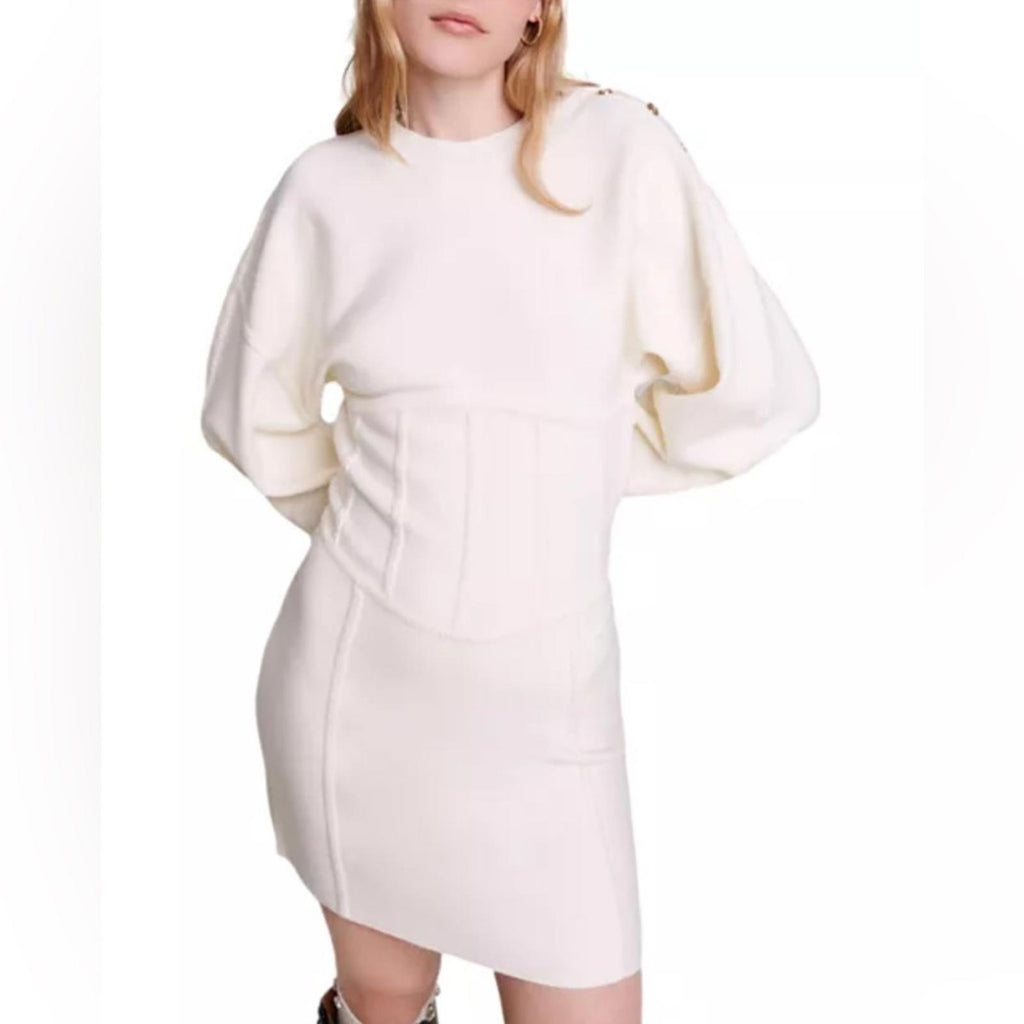 Maje Balloon Sleeve Sweater Dress in Ecru/Cream, Women’s Size EU36 NWT