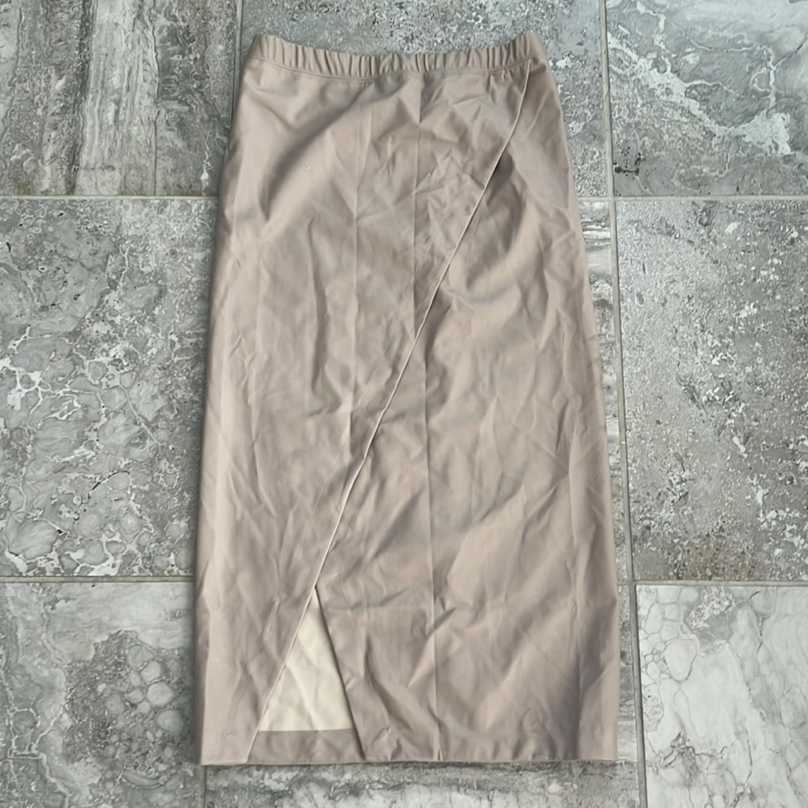 Enza Costa Leather Midi Pull On Wrap Skirt, Putty/Beige Size 2 New w/Tag
