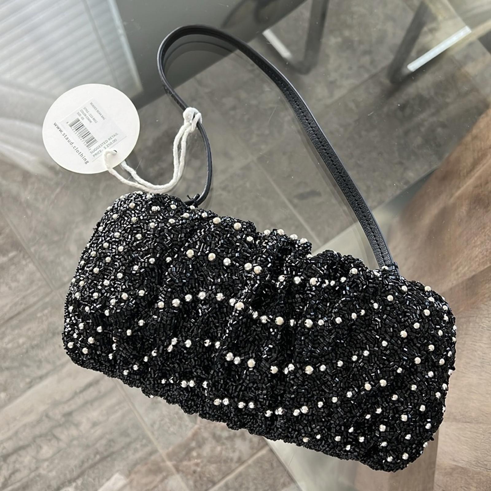 STAUD Cosmic Wave Beaded Bean Bag in Black, New w/Tag