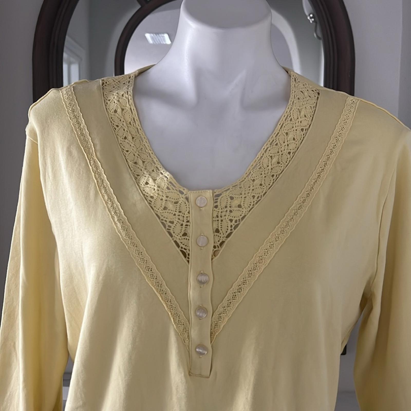 Ralph Lauren Lace-Trim Henley Top, Yellow Bloom Size XXL New w/Tag