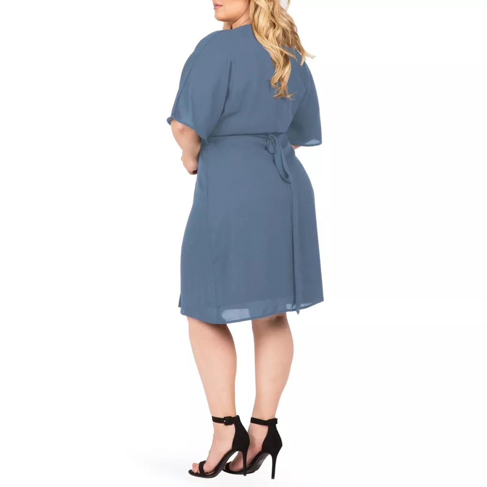 NEW Standards & Practices V-Neck Kimono Wrap Dress in Slate Blue, Size 1X NWOT