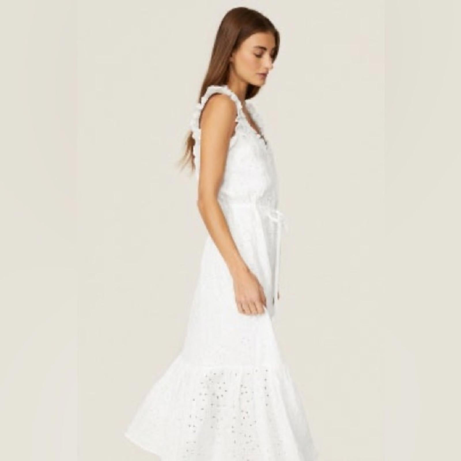 Polo Ralph Lauren Linen Ruffled Eyelet Midi Dress, White Size 4 New w/Tag $398