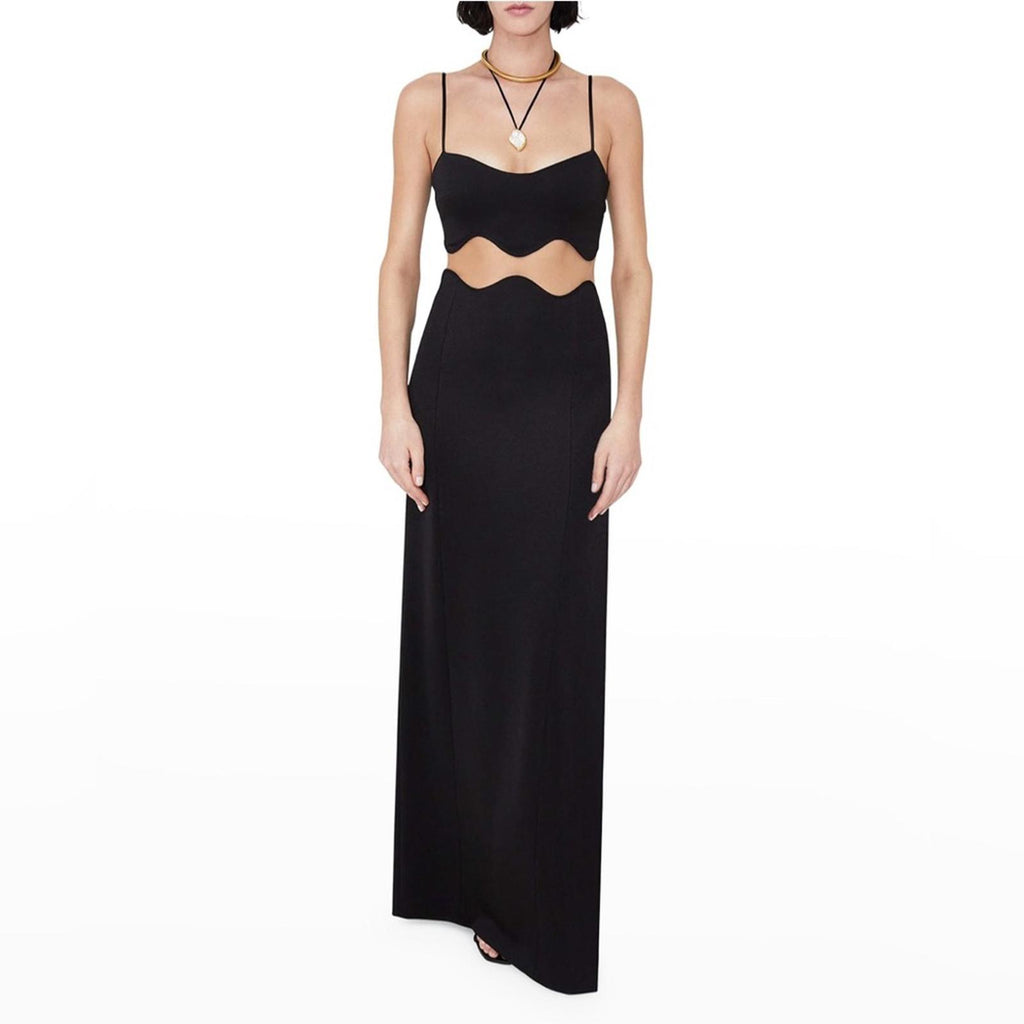 NEW Galvan Siren Wavy Mesh CutOut Maxi Dress, Size US8 | FR40 Black NWT $1,995