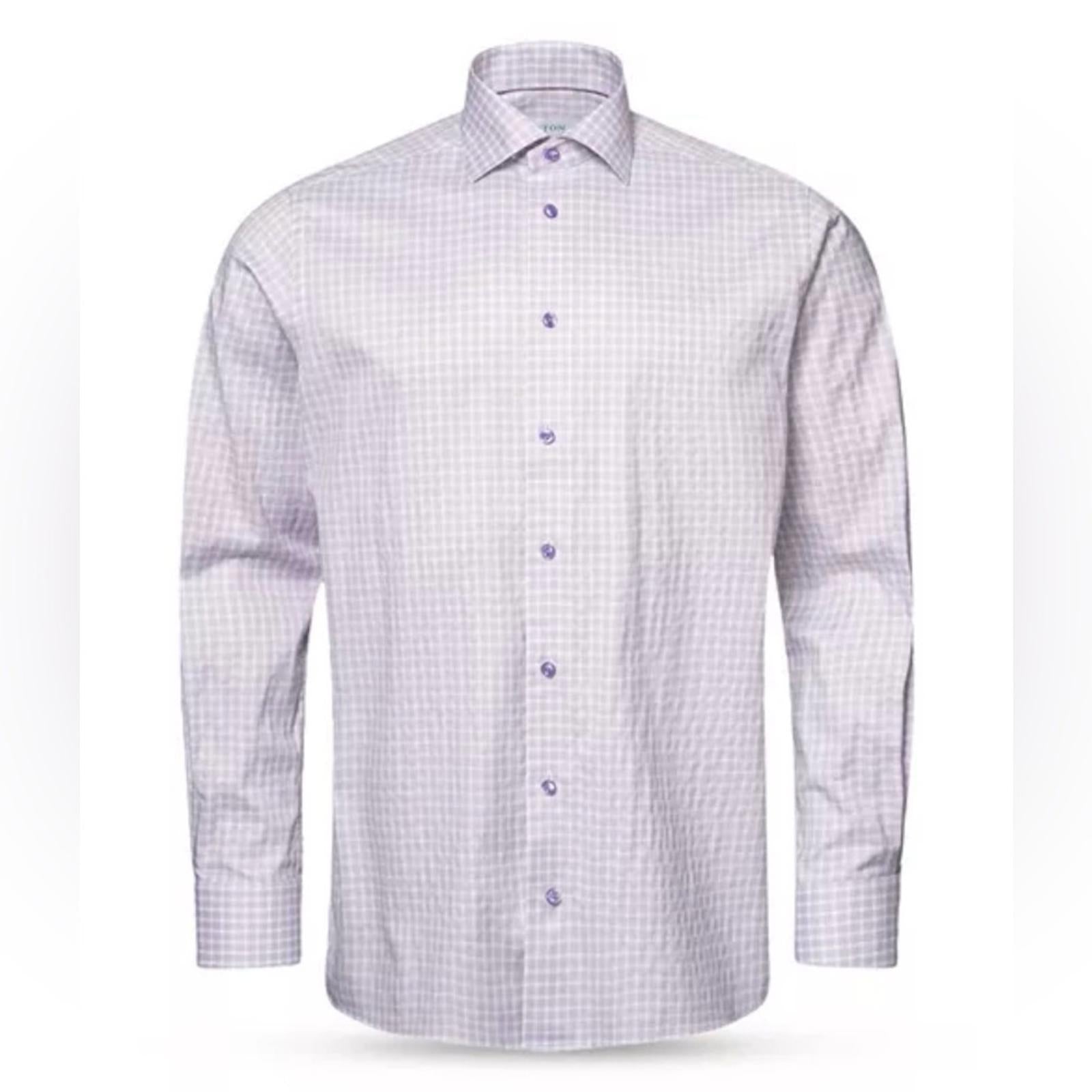 Eton Contemporary Fit Check Cotton Lyocell Shirt in Light Purple, Size 15.5, NEW