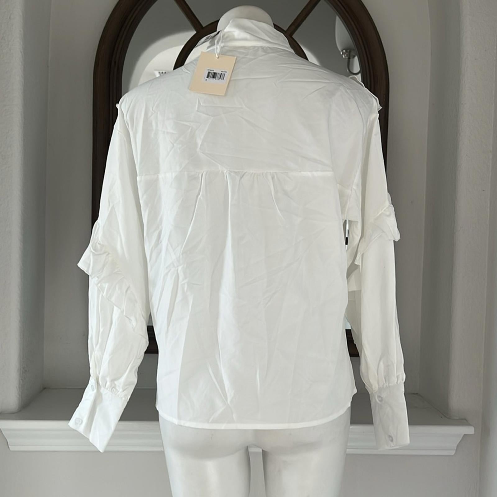 To My Lovers Ruffled Tie Sash Blouse in White, Size S New w/Tag $160