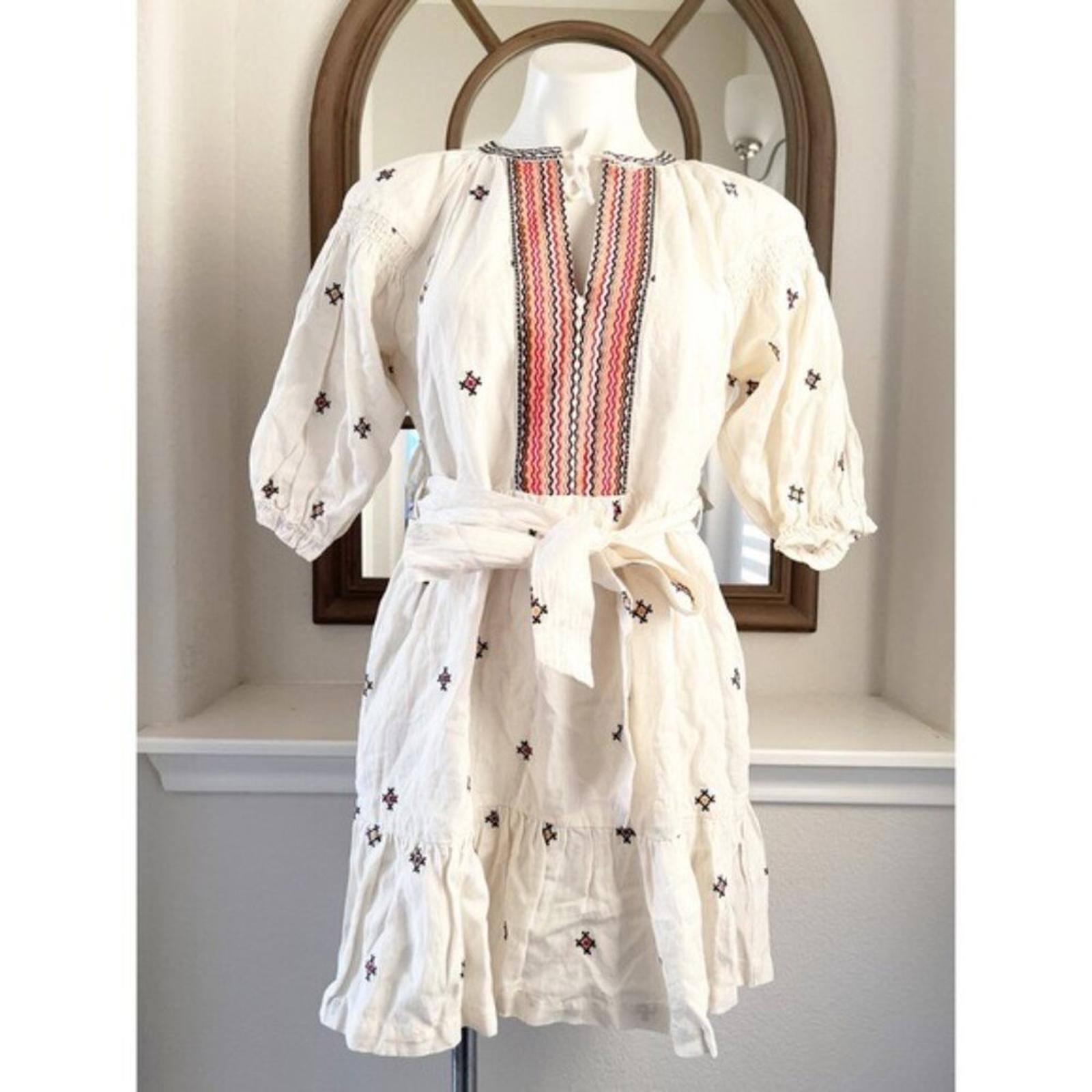 Marine Layer Tiered Boho Embroidered Dress, Linen Blend Size L New w/Tag $158