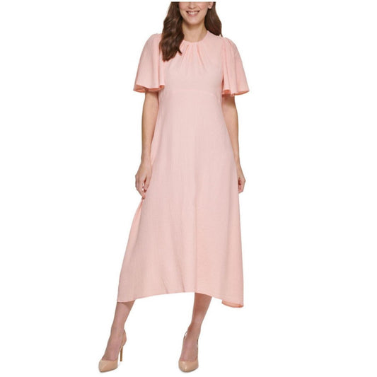 Calvin Klein Coral Textured Flutter Sleeve Fit & Flare Dress, Size 4 New w/Tag